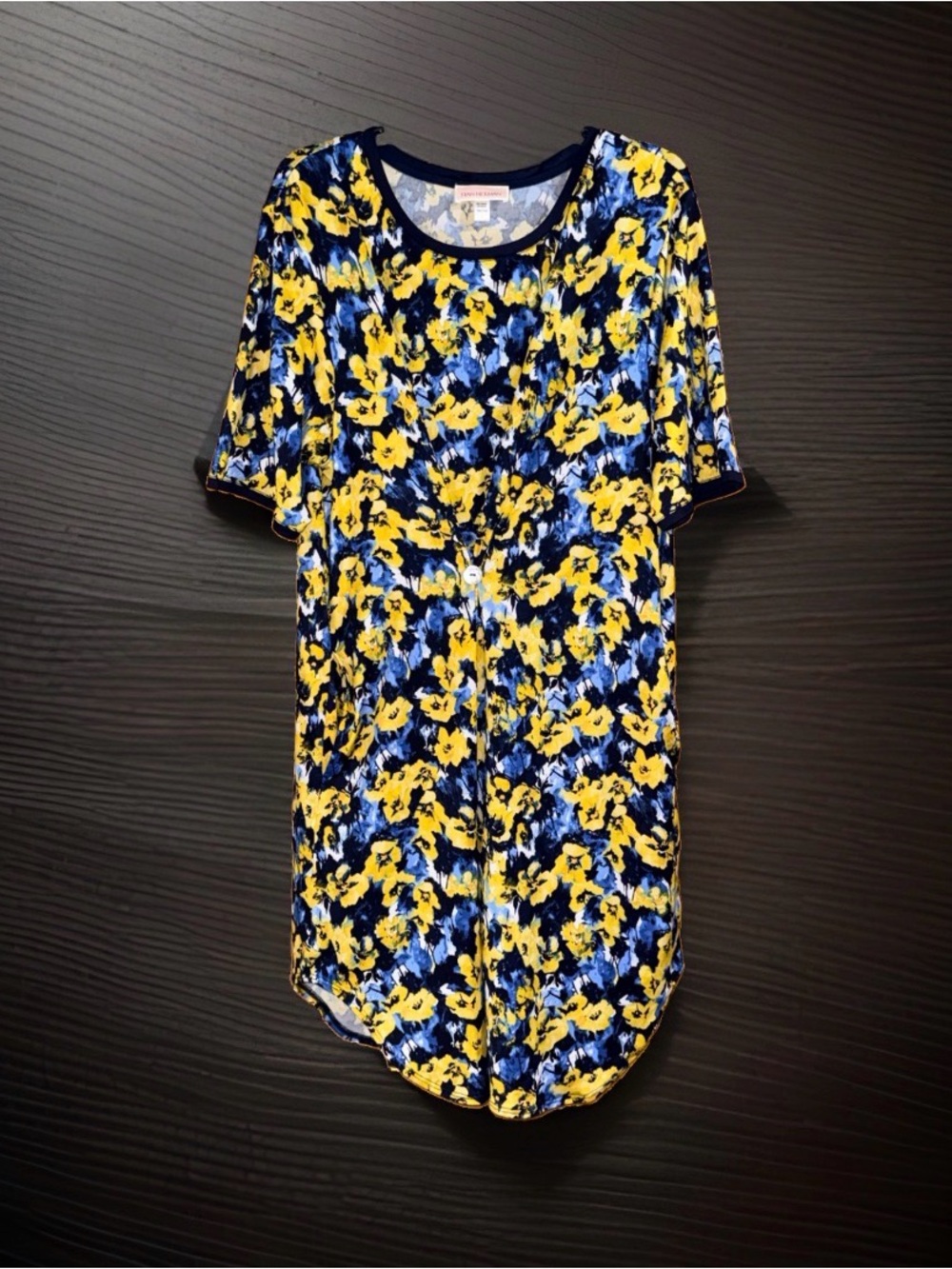 Stan Herman Women’s Yellow & Blue Floral Midi Dress with Button-L-EC